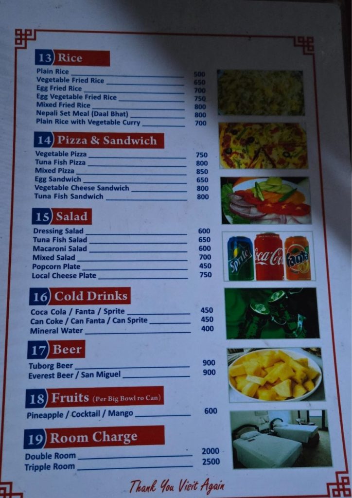Food and Menus (with Prices) in Langtang Valley Trek (2026/2027) 4 Langtang Trek Menu Page 3