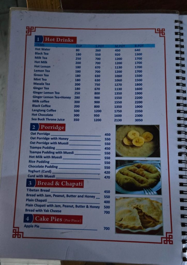Food and Menus (with Prices) in Langtang Valley Trek (2026/2027) 2 Langtang Trek Menu Page 1