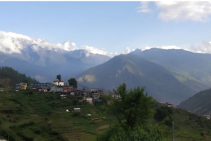 Thulo Syabru Village Guide - History, Trekking Routes, Accommodation, Culture 2 Thulo Syabru with Mountain View: Ganesh Himal, Paldor Himal
